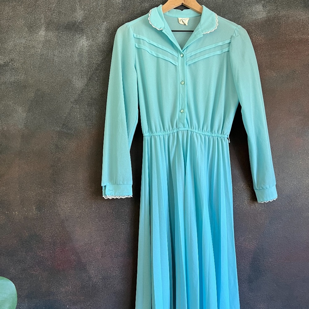 50's Electric Blue Vintage Pleated  Long Sleeve Dress by Adele Jones California